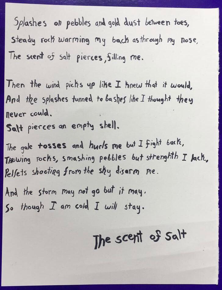 A handwritten poem: The scent of salt